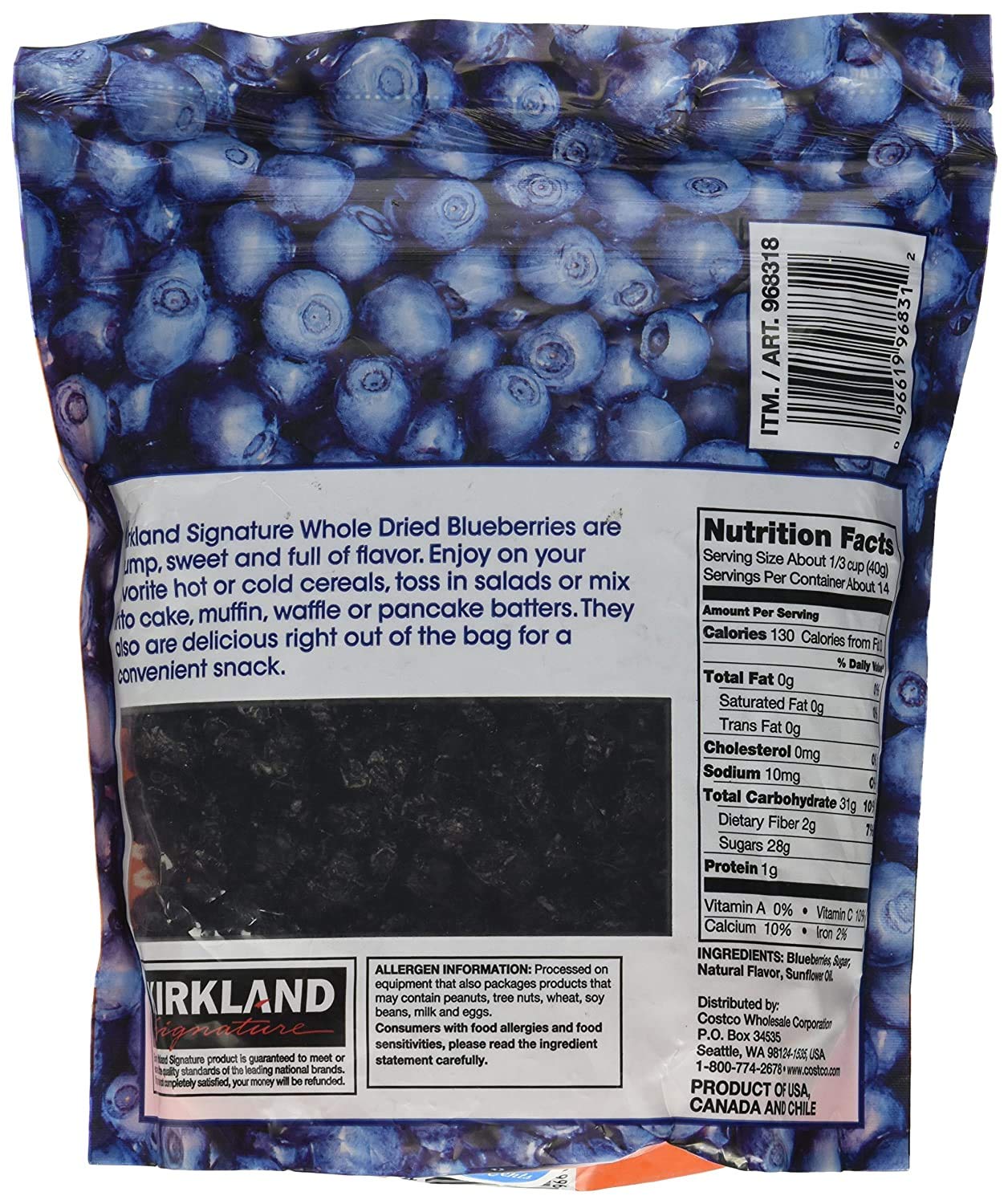 Kirkland Signature Whole Dried Blueberries Sweet Plump Dry Fruit Pack of 567g