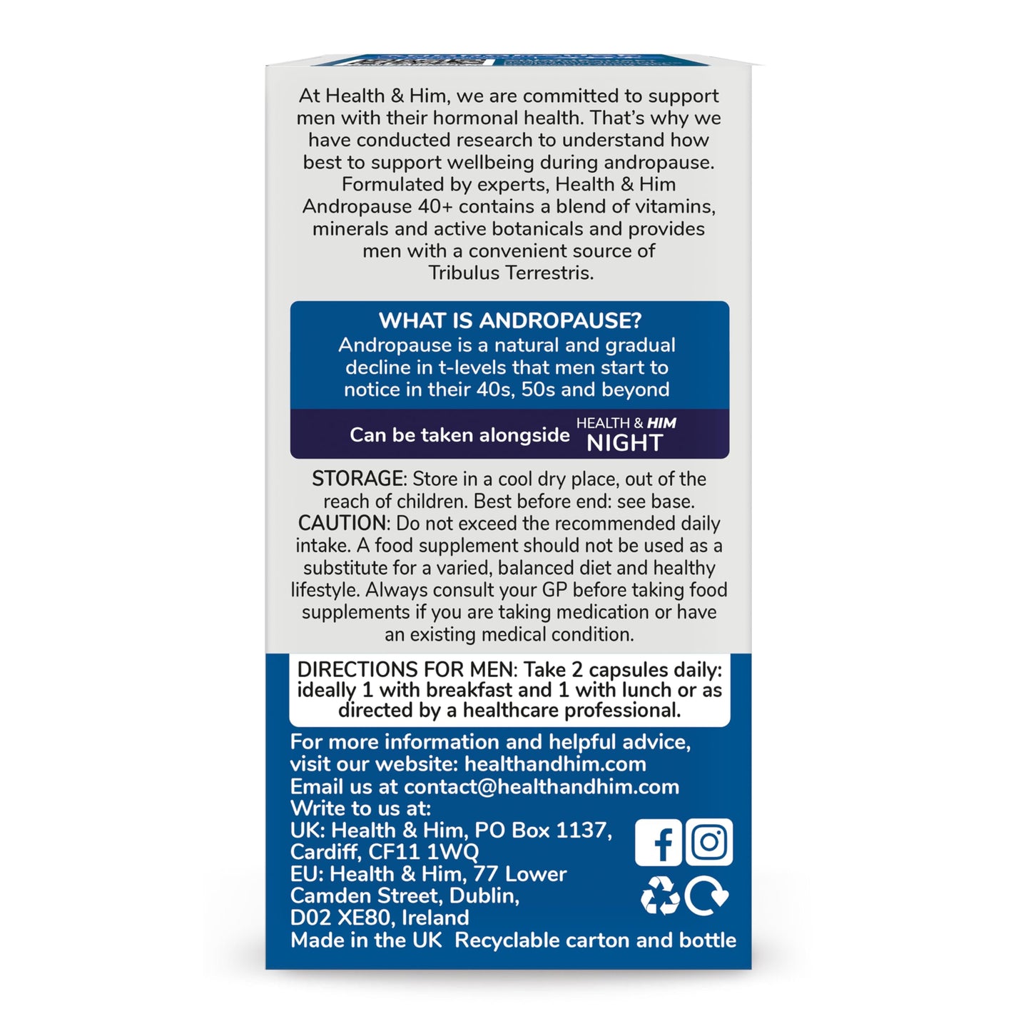 Health & Him Andropause Supplements for Men – Multivitamin Support, Vegan & Gluten Free