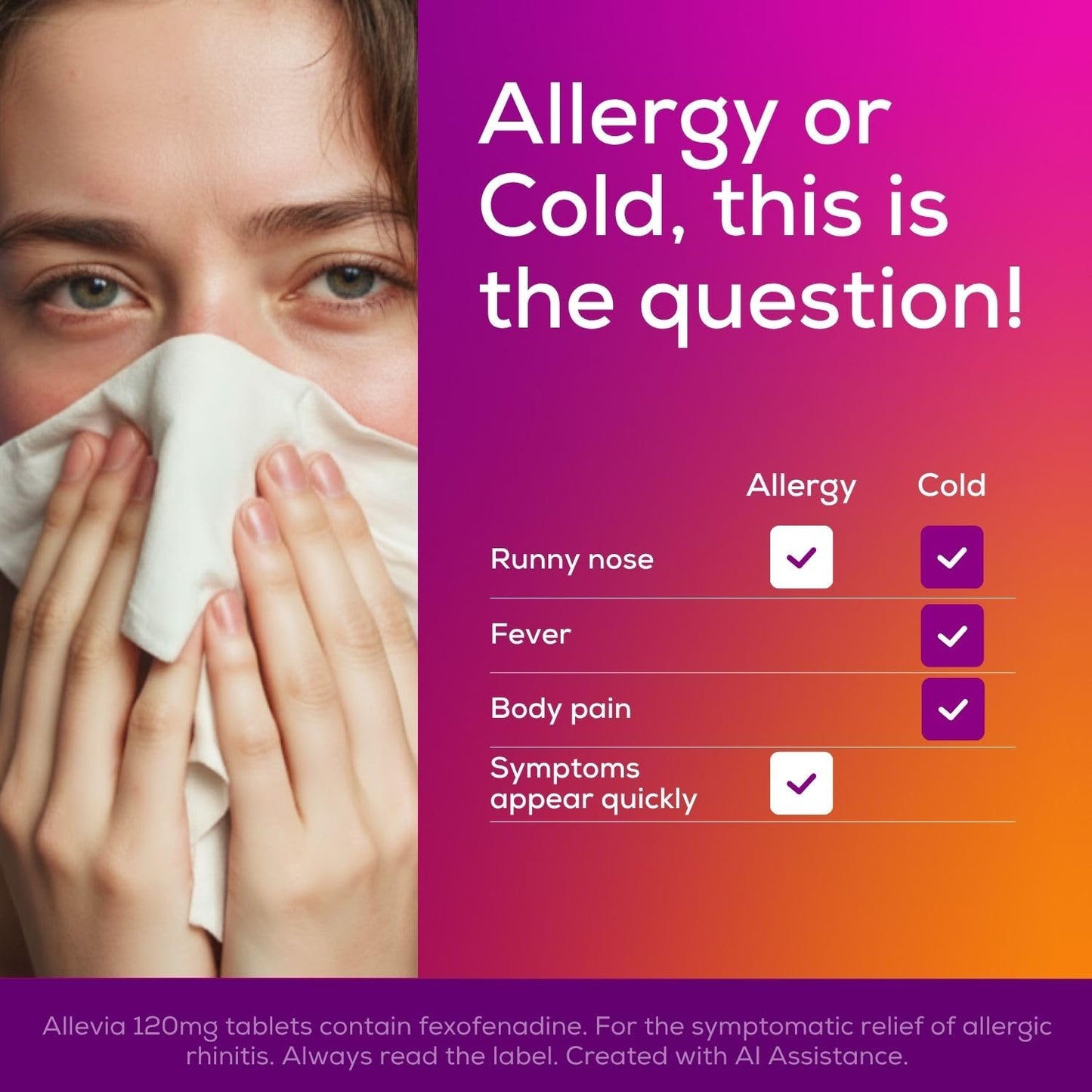 Allevia Allergy Tablets | 70 Tablets | 120mg Fexofenadine | 24hr Relief Acts within 1 Hour | Non-drowsy in Most People | Relieves Hayfever, Pet, Dust and Mould Allergies