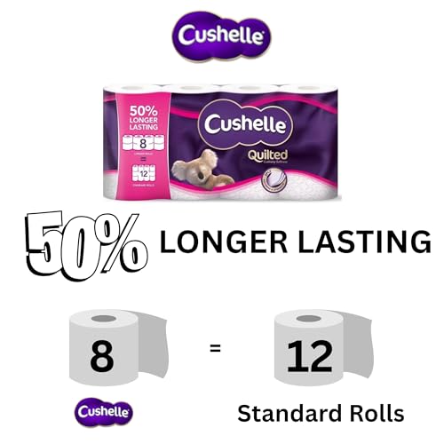 Cushelle Quilted 3-Ply Double Size 50% Longer Soft Absorbent Rolls 32 Pack - 236 Sheets, Micro Air Pockets for Extra Softness & Absorbency, Longer Lasting, FSC Certified