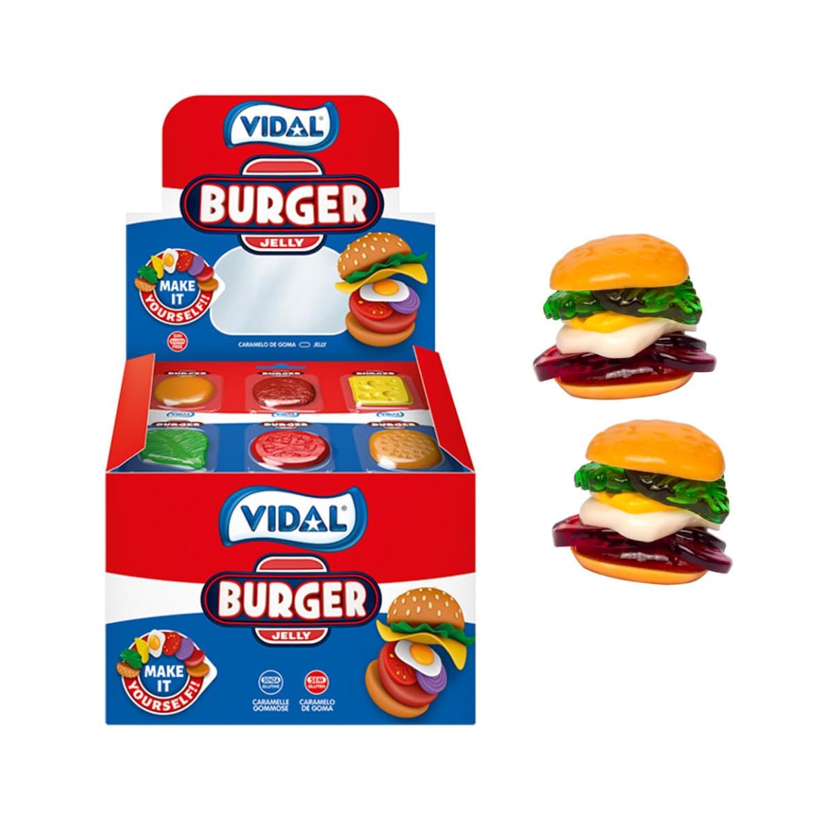 Burger Jelly Vidal Gummy Candies 66 x 11 g/Vidal Burger Jelly Sweets | Case of 11 x 66g Bags | Chewy Fruit Flavoured Candy | Fun Novelty Treats