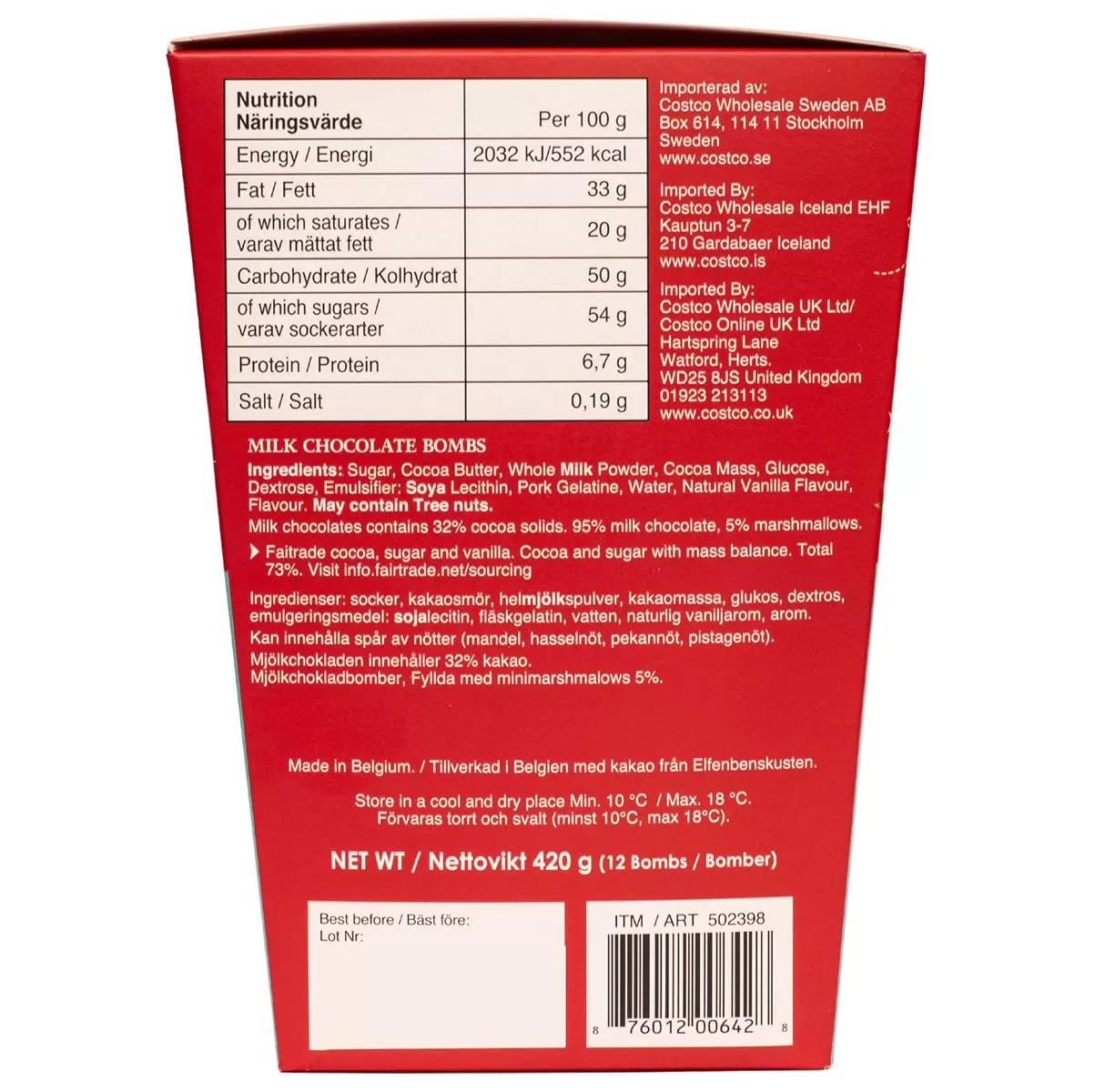 Pearls trading Deavas Milk Hot Chocolate Bombs with Mini Marshmallows, 12 Pack with mini marshmallows 420g, Made in Belgium