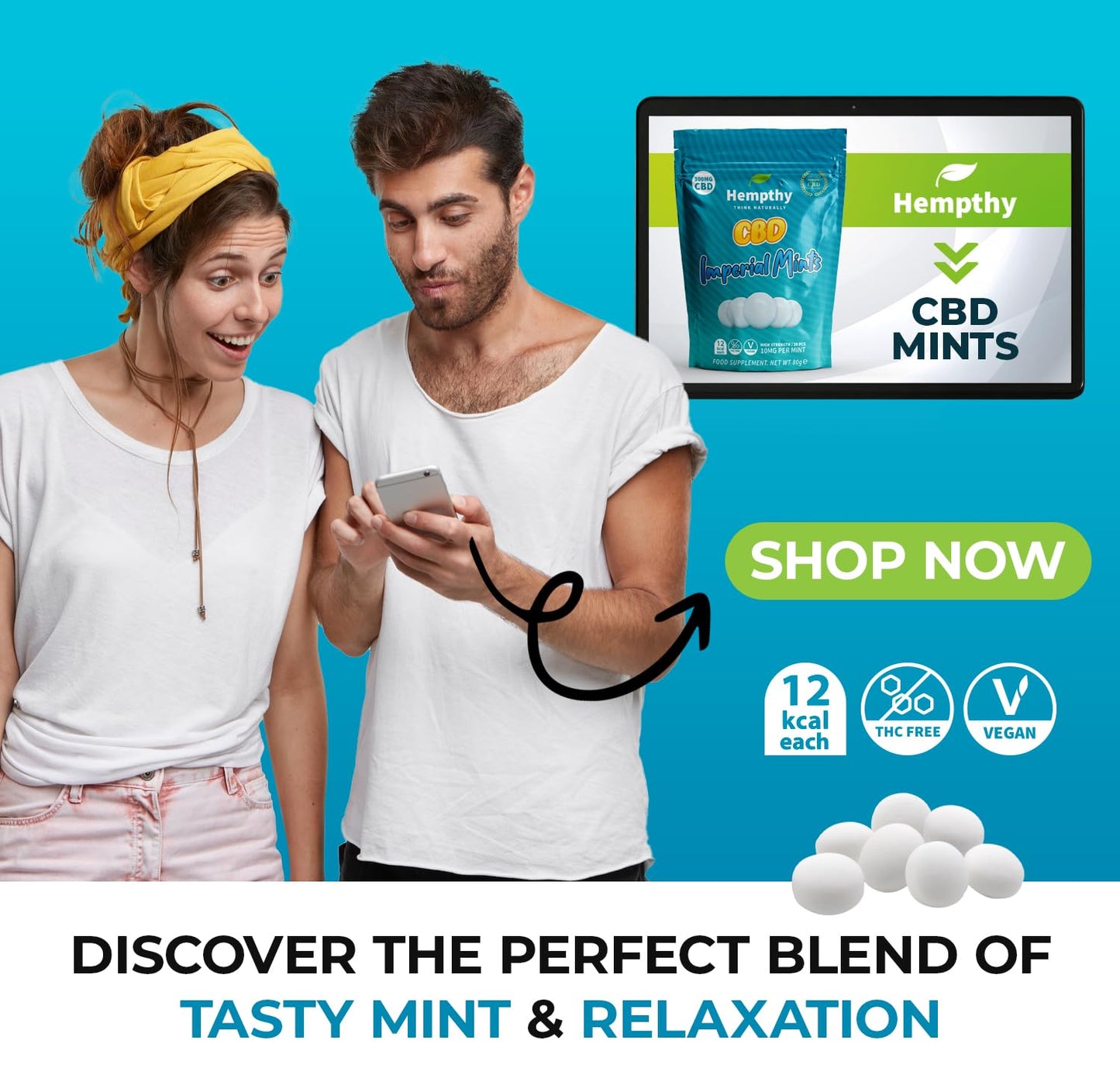 Hempthy 300mg CBD High Strength Mints, Imperial Mint Flavour Made with Real CBD Oil, Vegan, Non-GMO, Alternative to CBD Gummies, Improved Purity, No THC, 30pack (30 Days)