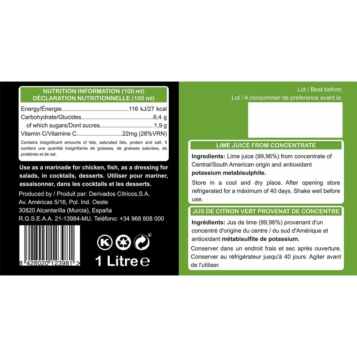 Quick Lime Squeezed Lime Juice From Concentrate Large Bottle- 2 x 1 Litre