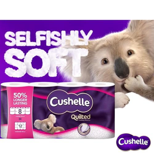 Cushelle Quilted 3-Ply Double Size 50% Longer Soft Absorbent Rolls 32 Pack - 236 Sheets, Micro Air Pockets for Extra Softness & Absorbency, Longer Lasting, FSC Certified