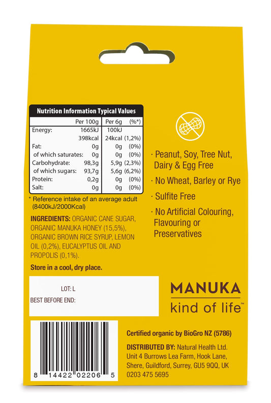 Wedderspoon Organic Manuka Honey Drops, 120g, 3 Pack - Lemon with Bee Propolis