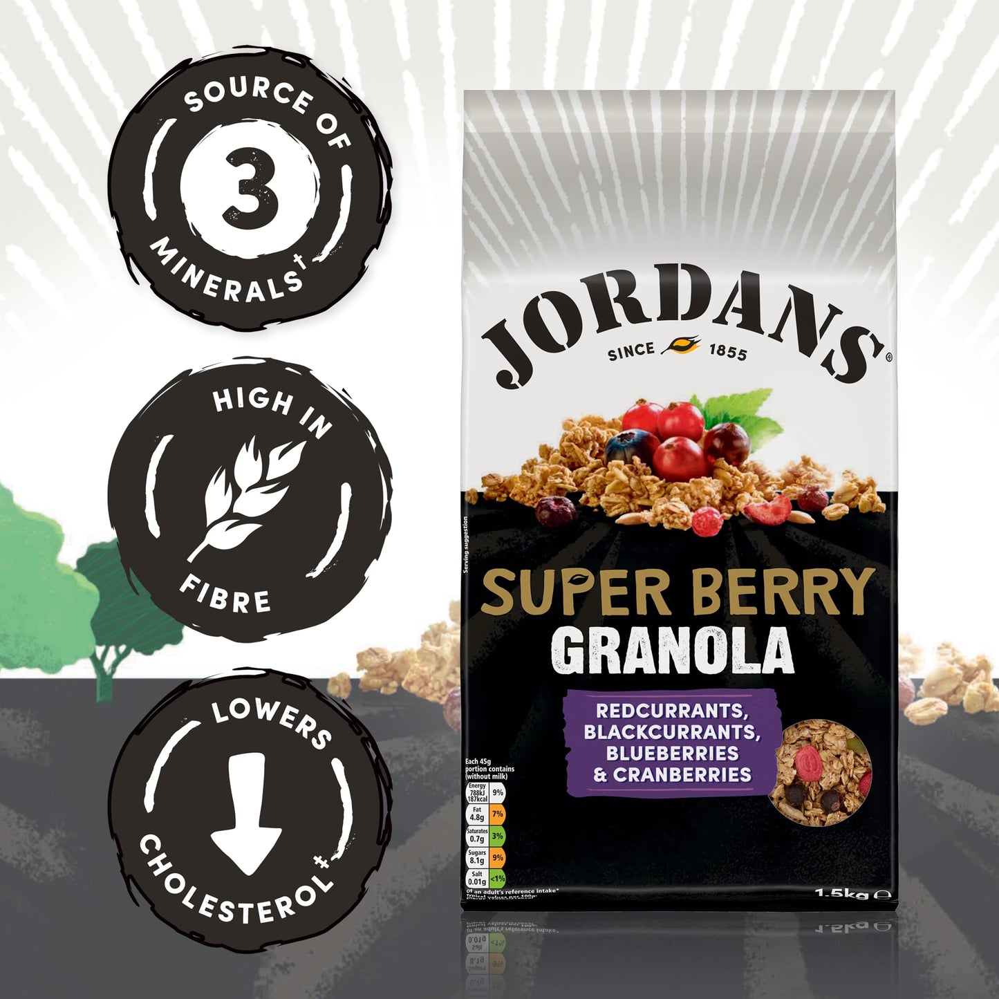 Jordans Granola Super Berry, Breakfast Cereal, High Fibre, 4 Packs of 1.5kg