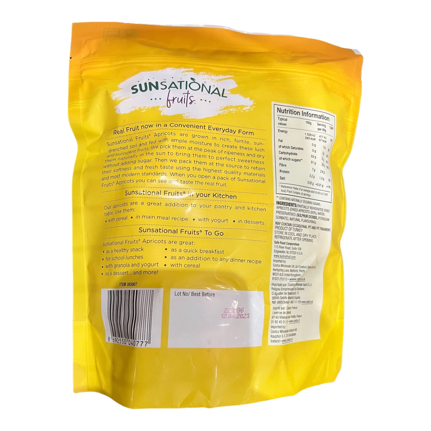 Sunsational Fruits Dried Apricots, 1.36kg