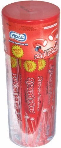 Vidal Mega Strawberry Pencils 40pcs Natural Colour & Flavours