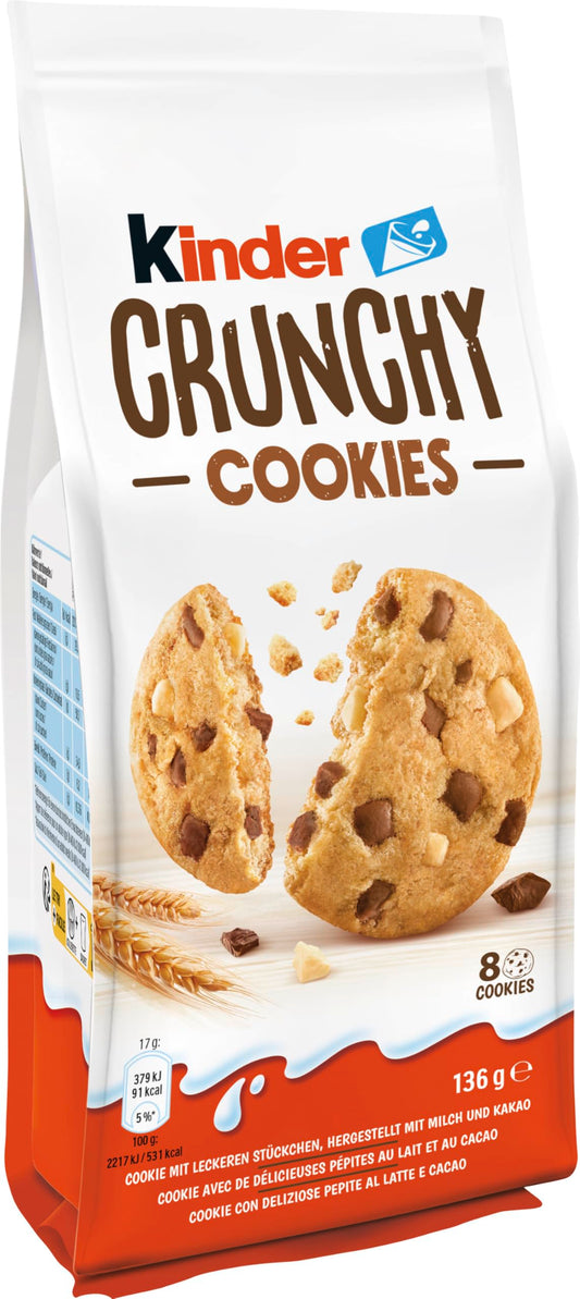 Kinder Crunchy Cookies, 8 Count, 136g, with Milk and Cocoa (3 packs)