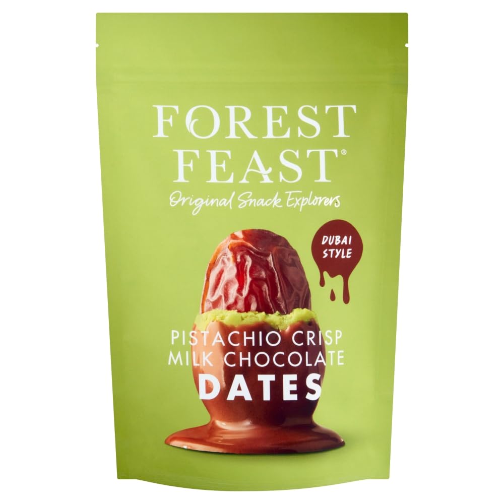 Forest Feast Pistachio Crisp Milk Chocolate Dates, Belgian Chocolate 120g Bag