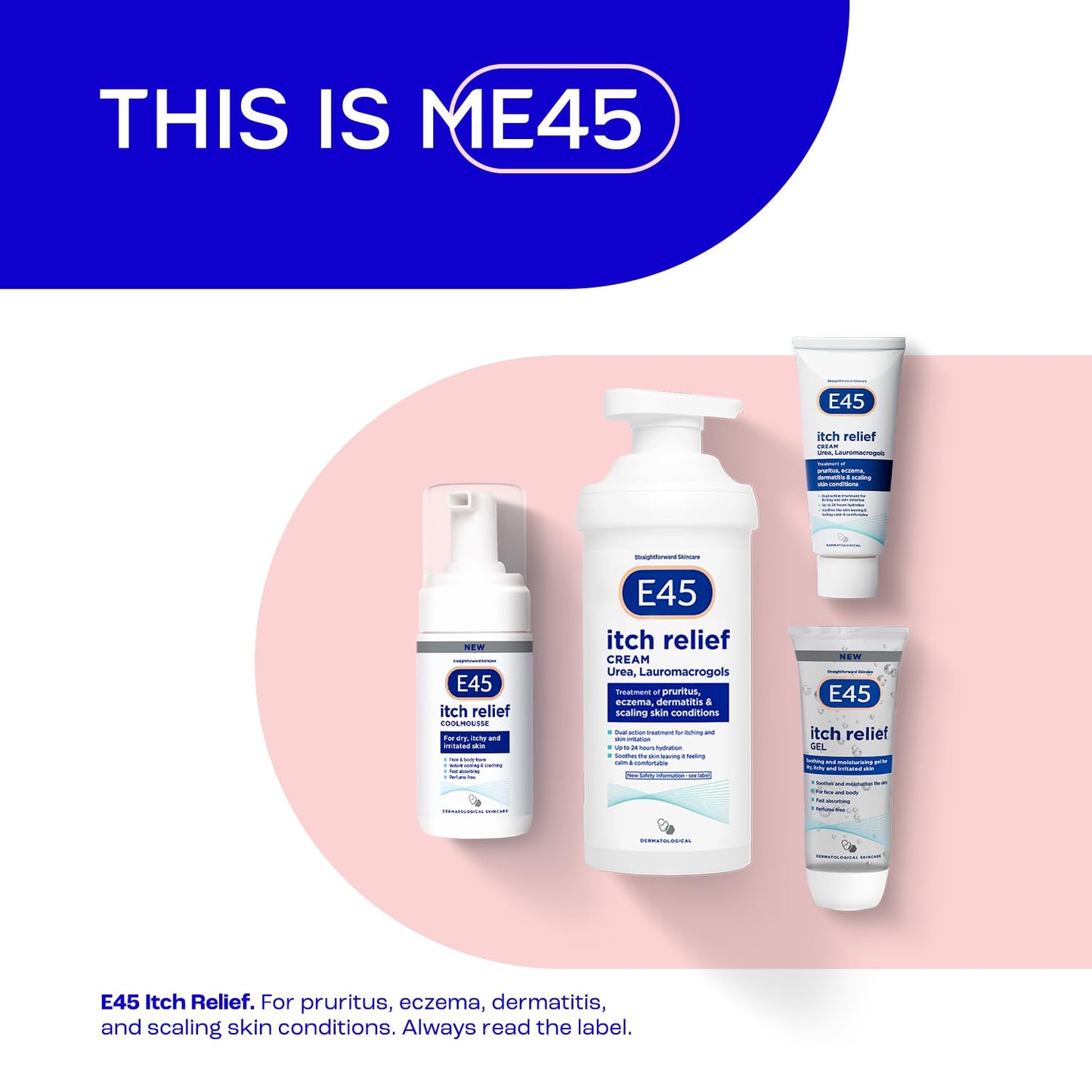 E45 Itch Relief Cream 500g – Treatment for Eczema, Dry Skin, Dermatitis and Itchy Skin – Instant 24-Hour Hydration with Urea for Moisture Retention - Perfume free and dermatologically tested