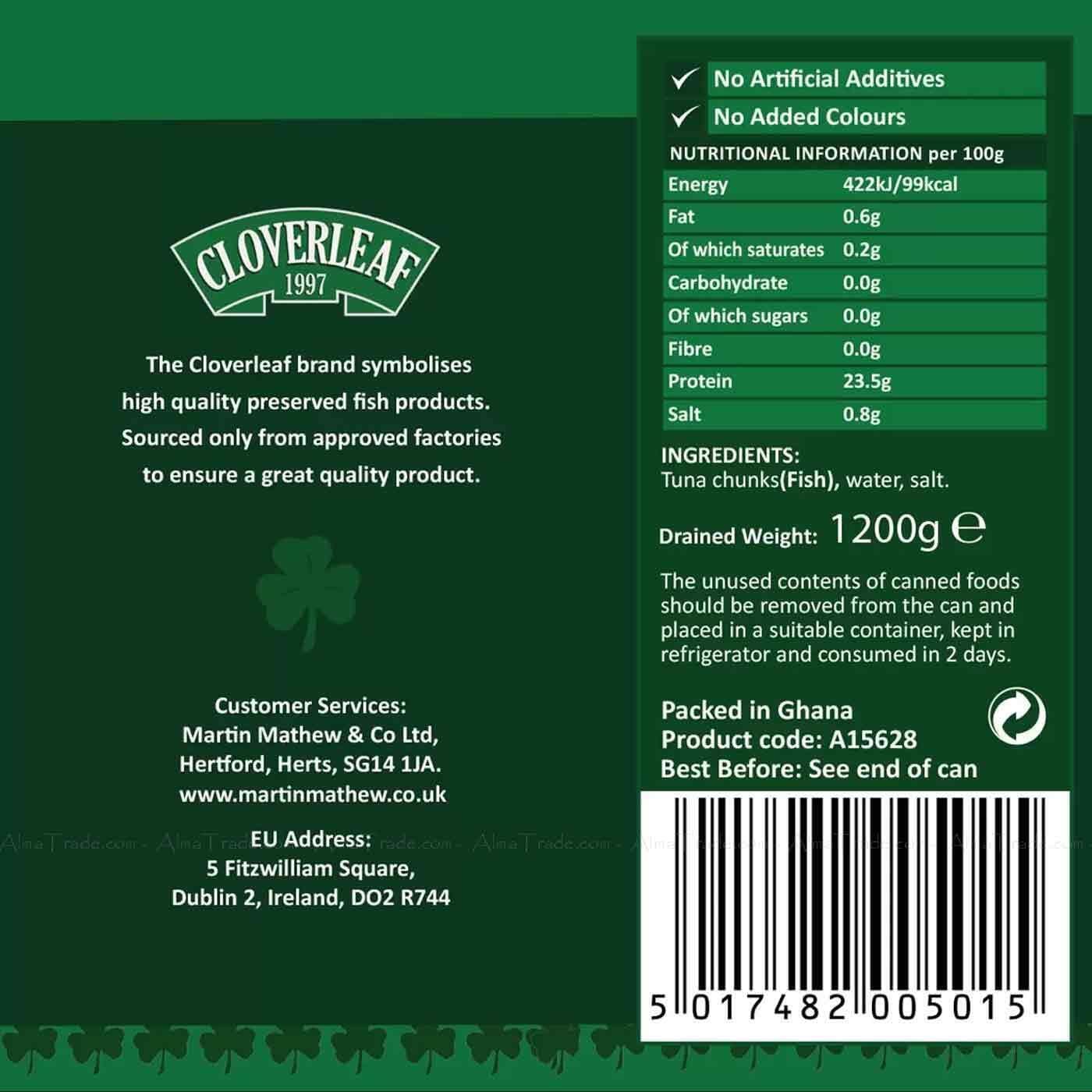 Cloverleaf Tuna Chunks in Brine Tin Foods Fish Large Catering Can Pack 1.705kg | Drained Weight 1.2 KG | Ideal for Event Caterings & Salads | Sold by Essential Products