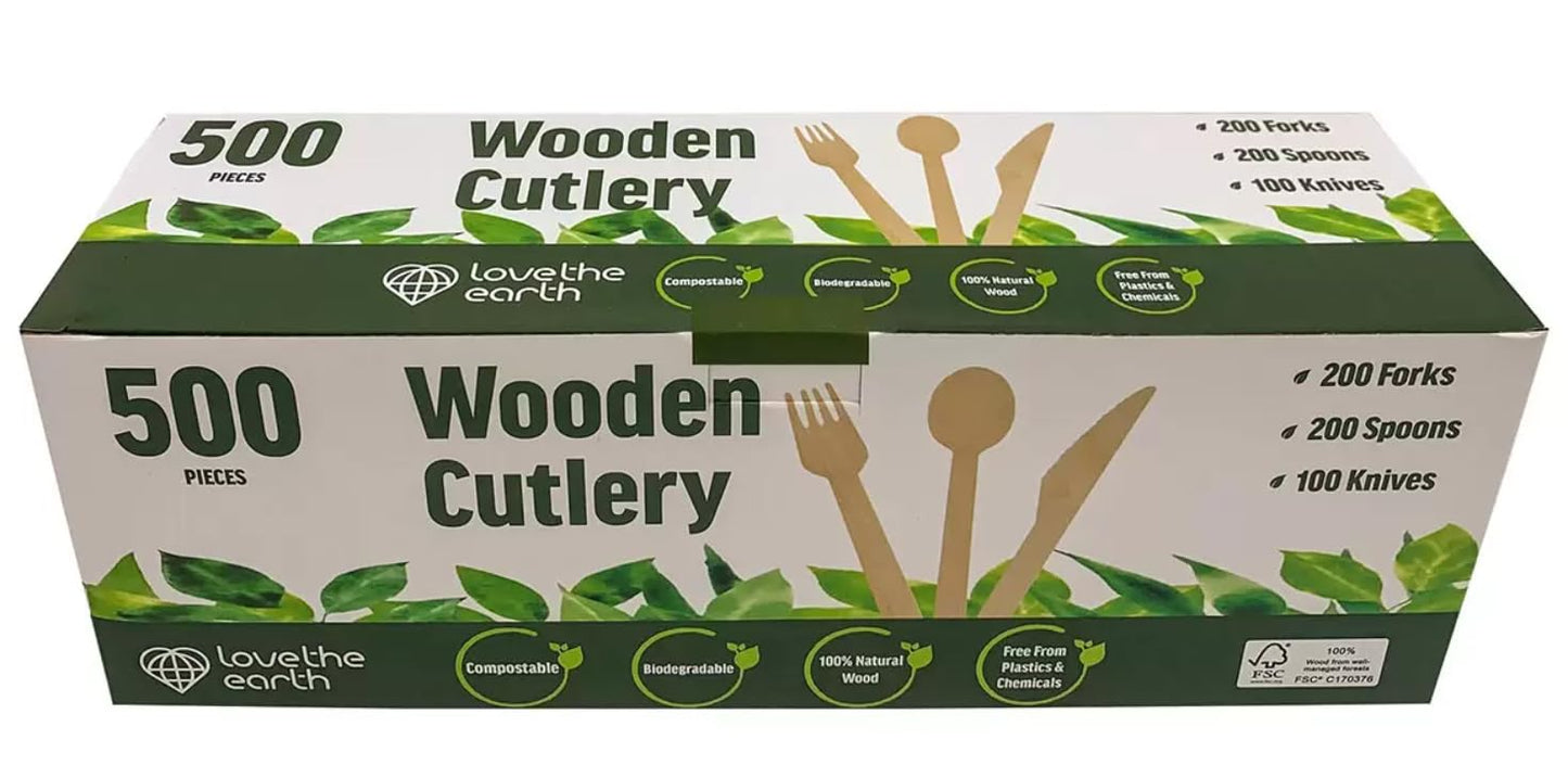 Love The Earth Wooden Cutlery Variety, 500 Pack