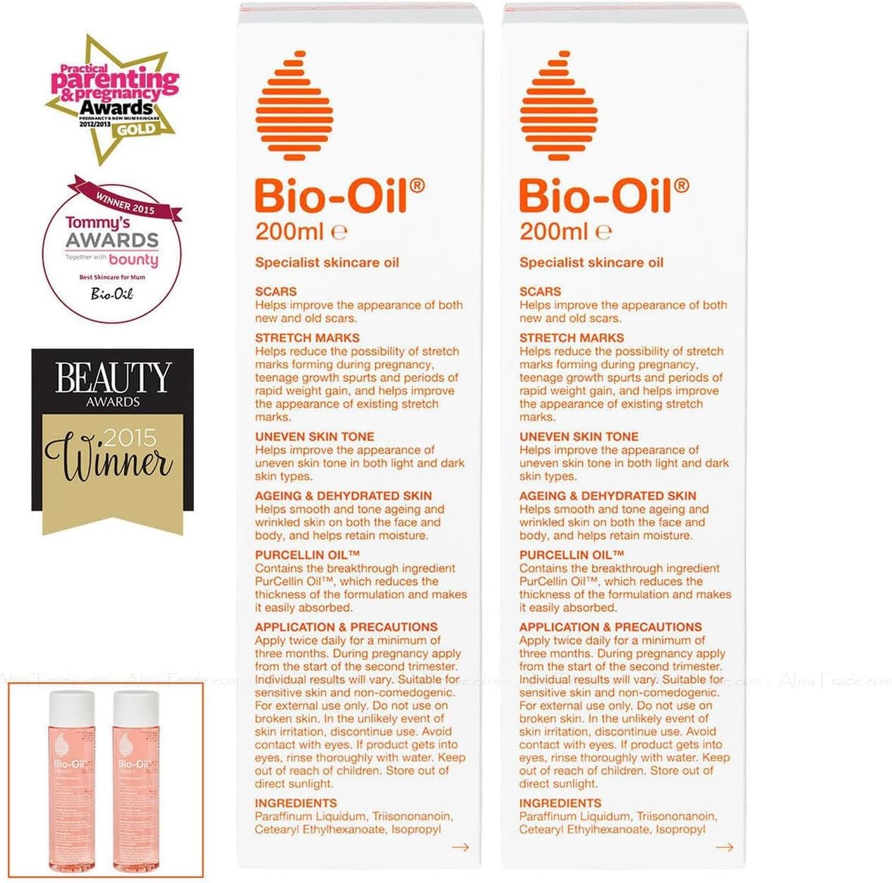 Bio Oil Skincare Facial Oil for Scars, Stretch Marks and Uneven Skin Tone, 200ml, 2 Pack