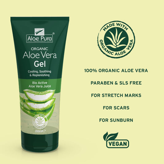 Aloe Pura Organic Aloe Vera Gel, Natural, Vegan, Cruelty Free, Paraben and SLS Free, Cooling, Soothing, 200 ml
