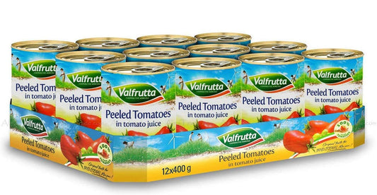 Valfrutta Peeled Plum Tomatoes in Tomato Juice Italian Pack of 12 x 400g Tin Can