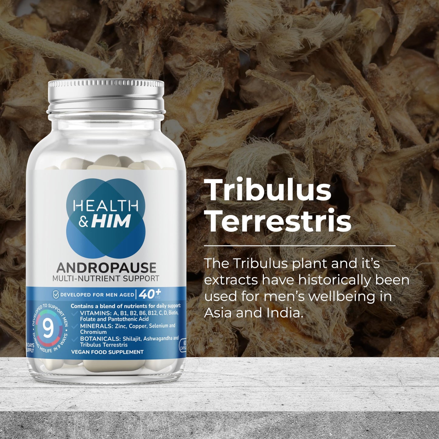 Health & Him Andropause Supplements for Men – Multivitamin Support, Vegan & Gluten Free