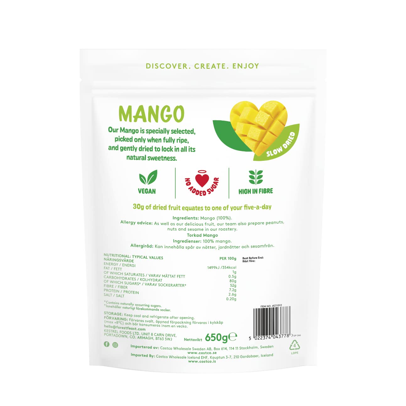 FOREST FEAST Exotic Dried Natural Mango 650g | Snack Size Pieces of Dried Fruit Mango with No Added Sugar & High in Fibre | Ready to Eat Snack, Vegan Option