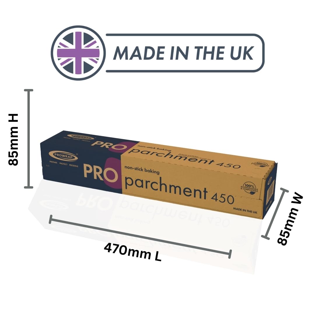 PROWRAP | Baking Parchment Paper Ideal for Home & Professional Catering Kitchen | Grease Free - Non Stick | Extra Wide 450mm x 50m | Single Roll