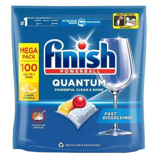 Finish Dishwasher Tablet, Quantum Infinity Shine, 100 Tablets, Lemon Sparkle, Powerful Clean & Shine Detergent Tabs, Tough on Grease Stains