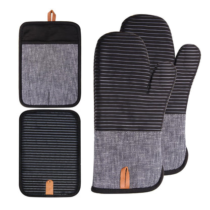 Kitchen Oven Mitts 4pcs Set- Non-Slip Cotton Oven Mitt & Pot Holders – Heat Resistant, Durable & Machine-Washable -Two Long Mit & Two Pot Holder