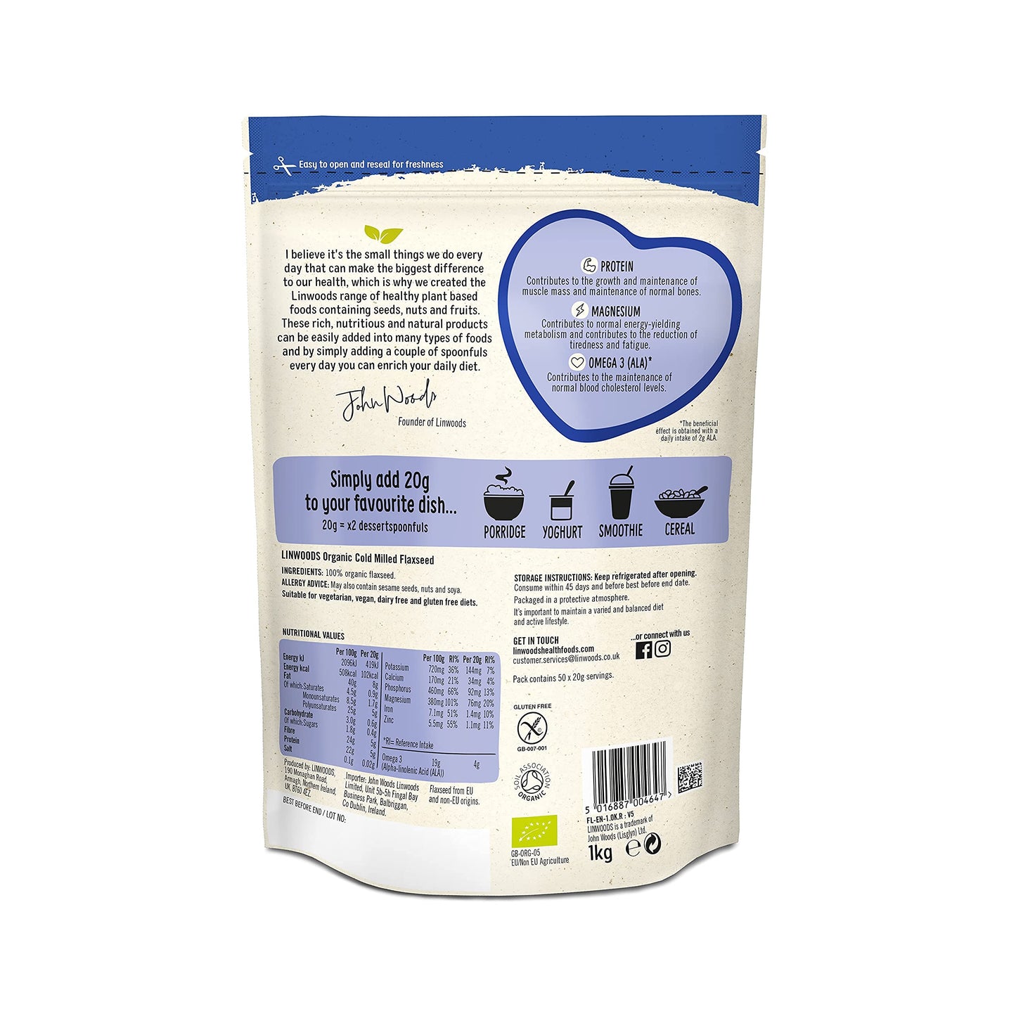 Linwoods Milled Organic Flaxseed 1kg (4 Pack)