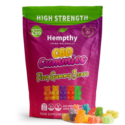 Hempthy High Strength CBD Gummies 1000mg, 20mg x 50 Gummies, HIGH Strength CBD Gummy Bears, 1000mg Total CBD, THC Free, Best UK CBD Gummy Bears