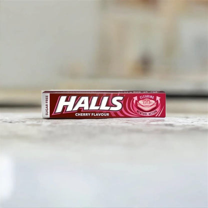 Halls Sugar Free Cherry Mentho-Lyptus Throat Lozenges Stick 32 g (Pack of 20)