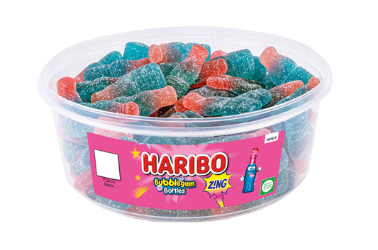 HARIBO Bubblegum Bottles Zng – 75 Pieces of Fruity Gummy Sweets – 638g Tub