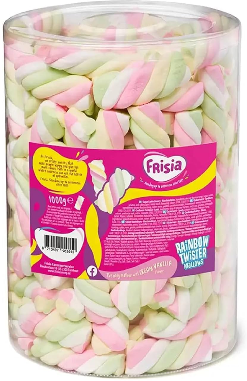Frisia Rainbow Marshmallow Sweets Bulk - Delivered in a Genuine Old Scool Sweets Box 680g Twister Cable Mallows Confectionery with Cream Vanilla Tub