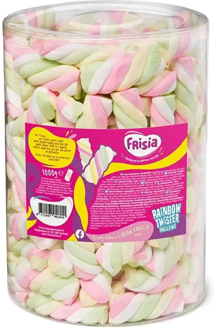 Frisia Rainbow Marshmallow Sweets Bulk - Delivered in a Genuine Old Scool Sweets Box 680g Twister Cable Mallows Confectionery with Cream Vanilla Tub
