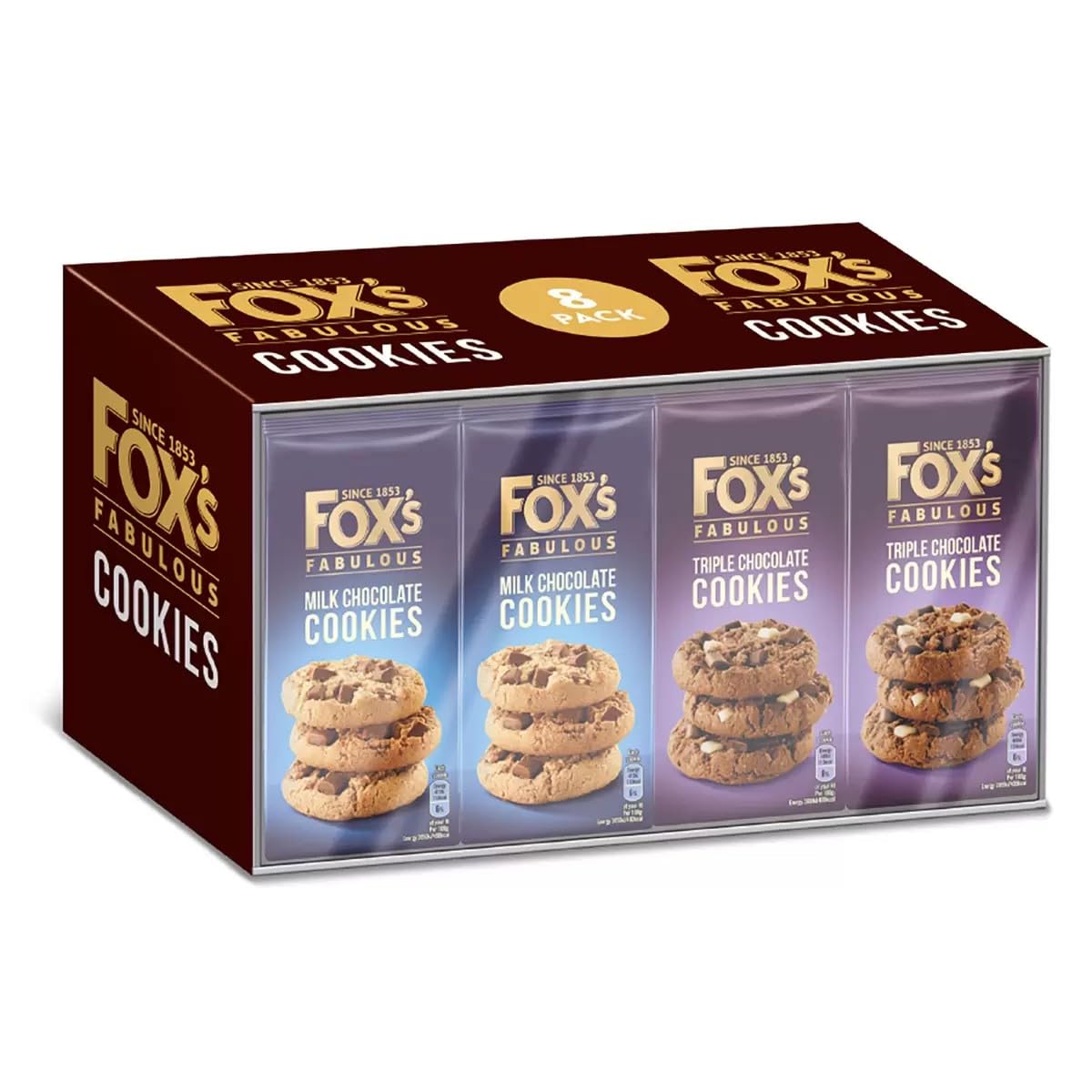 Fox's Fabulous Cookies - 4x 180g Milk Chocolate Choc Chunk & 4x Triple Chocolate