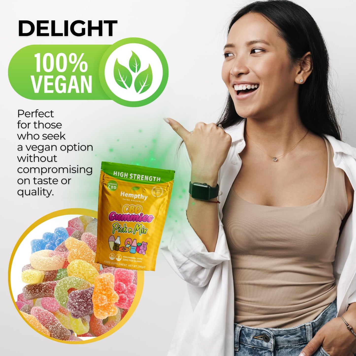 Hempthy CBD Pick n Mix Gummies, High Strength 1000mg, 20mg x 50 Gummies, 1000mg Total CBD, THC Free, Best UK CBD Gummy Bears (50 Pack, Gummy Bears)