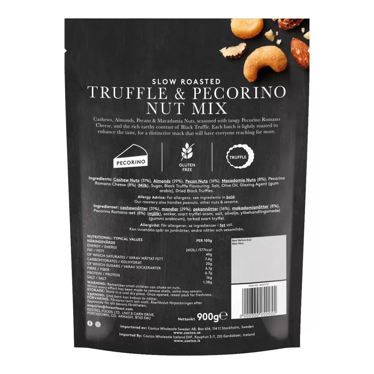 Forest Feast Truffle and Pecorino Roasted Nut Mix 900g Bag – Gourmet Snack with Cashews Almonds and Pecorino Cheese Flavour