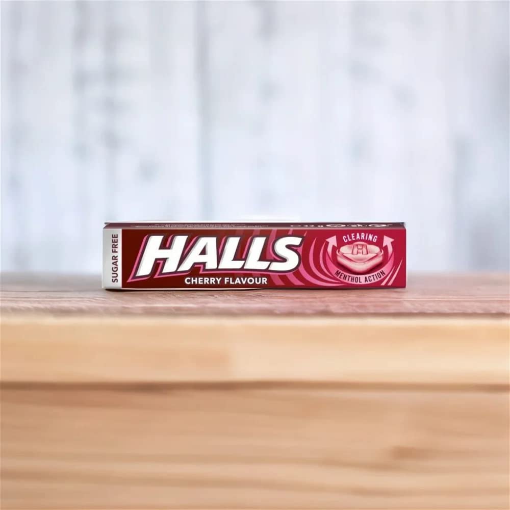 Halls Sugar Free Cherry Mentho-Lyptus Throat Lozenges Stick 32 g (Pack of 20)