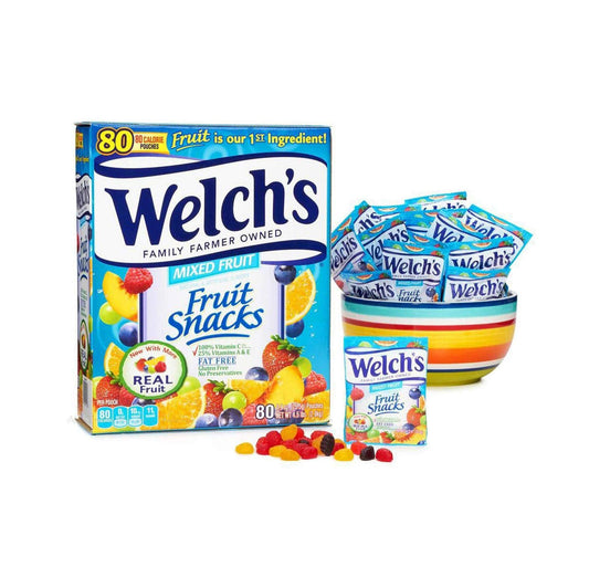 Welch's Fruit Snacks, Mixed Fruit, Fat Free Snacks, (80-0.9oz. Pouches Per Box)