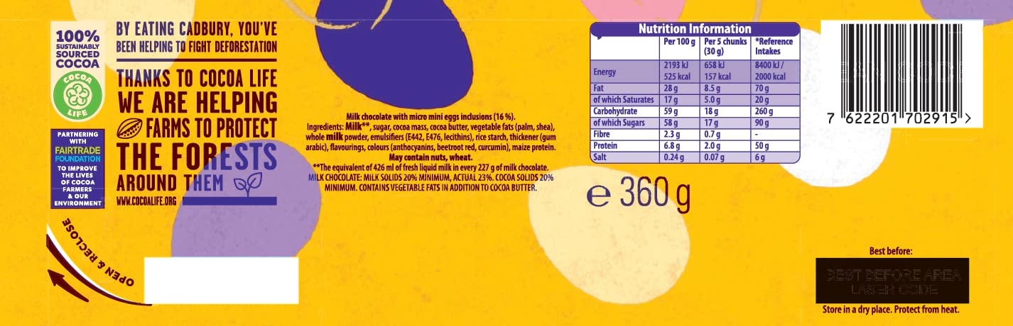 Cadbury Mini Eggs Chocolate Bar 360g (Bulk Box 14 x 360g Bars), OFFICIAL. Easter, Egg Hunt, Sharing Chocolate Bar