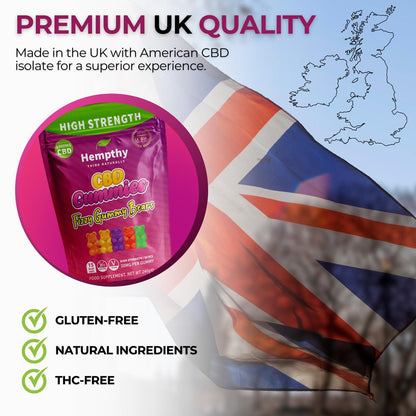 Hempthy High Strength CBD Gummies 1000mg, 20mg x 50 Gummies, HIGH Strength CBD Gummy Bears, 1000mg Total CBD, THC Free, Best UK CBD Gummy Bears