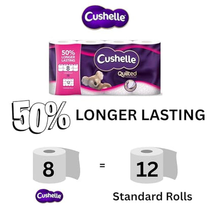 Cushelle Quilted 3-Ply Double Size 50% Longer Soft Absorbent Rolls 32 Pack - 236 Sheets, Micro Air Pockets for Extra Softness & Absorbency, Longer Lasting, FSC Certified