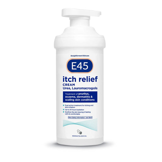 E45 Itch Relief Cream 500g – Treatment for Eczema, Dry Skin, Dermatitis and Itchy Skin – Instant 24-Hour Hydration with Urea for Moisture Retention - Perfume free and dermatologically tested