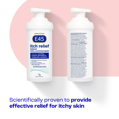 E45 Itch Relief Cream 500g – Treatment for Eczema, Dry Skin, Dermatitis and Itchy Skin – Instant 24-Hour Hydration with Urea for Moisture Retention - Perfume free and dermatologically tested
