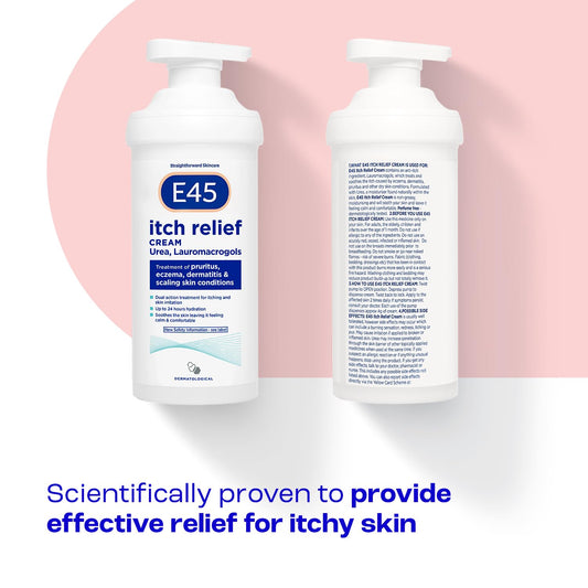 E45 Itch Relief Cream 500g – Treatment for Eczema, Dry Skin, Dermatitis and Itchy Skin – Instant 24-Hour Hydration with Urea for Moisture Retention - Perfume free and dermatologically tested