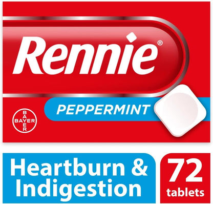 Rennie Antacids, Peppermint Flavour Heartburn Relief and Indigestion Tablets, Fast and Effective Relief for Acid Reflux, 1 Pack of 72 Tablets