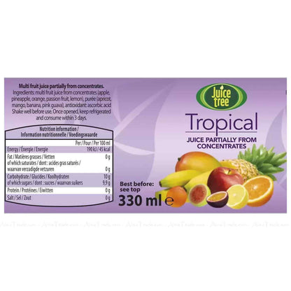 Juice Tree Tropical Fruit Juice Drink From Concentrate Bottle Kids Pack - Improved Recipe - No Added Sugar - Great Flavour - 12x330ml
