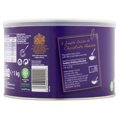 Cadbury Drinking Chocolate, OFFICIAL, Fair Trade Cocoa for Swirling into Hot Milk, 25% Cocoa Solids Minimum, 3 x 1 Kg