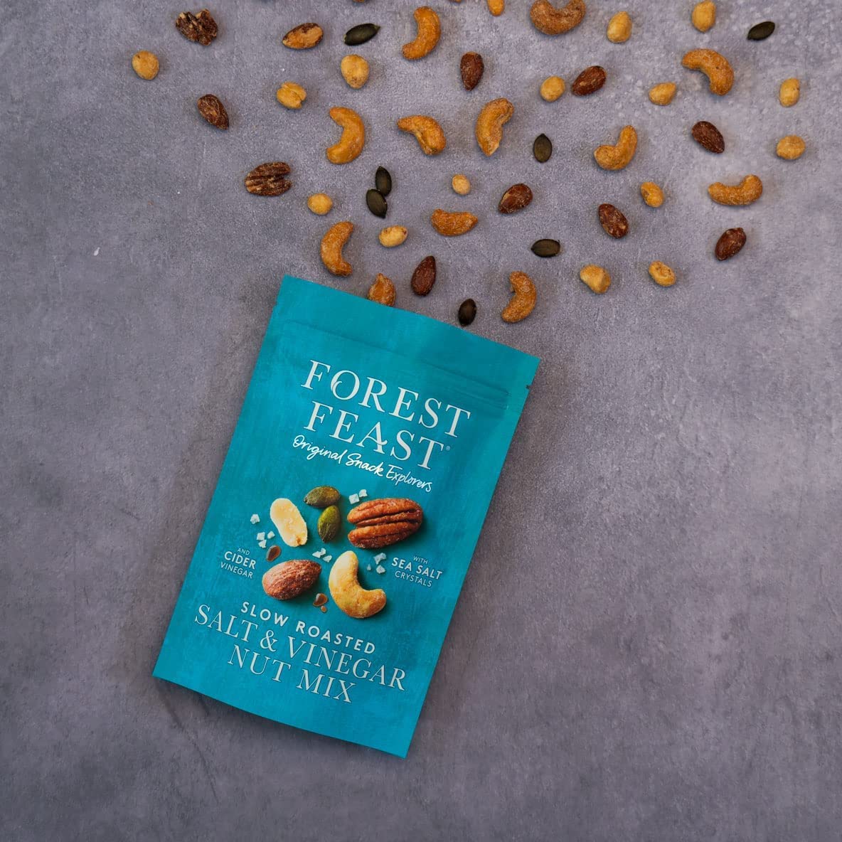 Forest Feast Slow Roasted Salt & Vinegar Nut Mix 1kg | Sea Salt & Cider Vinegar Roasted Nut Mix with Cashews, Almonds, Peanuts, Pecans & Pumpkin Seeds | Vegan Snack