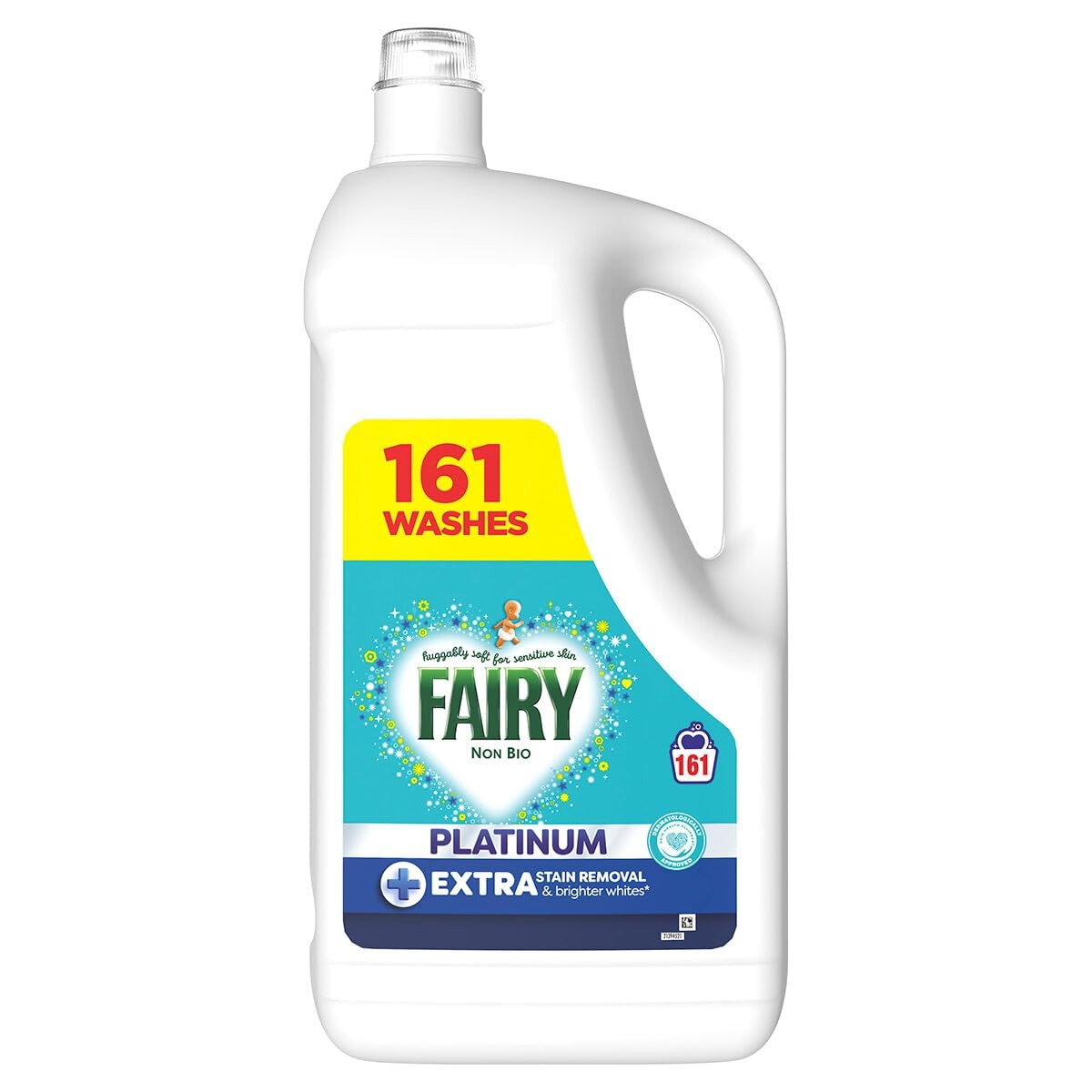 Fairy Non Bio Laundry Washing Liquid Detergent Platinum Extra Stain Remover- XXXL Mega Pack - Dermatologically Approved - 161 Wash,