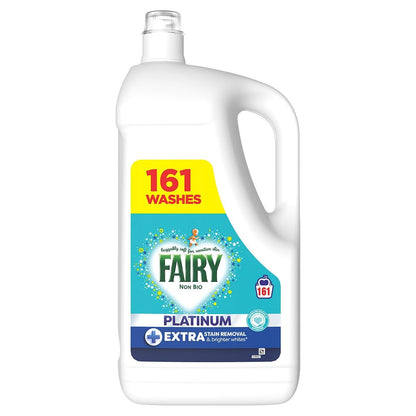 Fairy Non Bio Laundry Washing Liquid Detergent Platinum Extra Stain Remover- XXXL Mega Pack - Dermatologically Approved - 161 Wash,