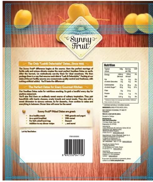 Sunny Fruit Pitted Dates, 1kg – Premium Sun-Dried Dates, Soft & Chewy, Naturally Sweet, No Added Sugar, High in Fibre and Essential Nutrients, Perfect for Snacking, Baking, and Smoothies